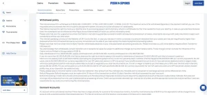 Fish & Spins official terms showing the withdrawal policy and payout limits