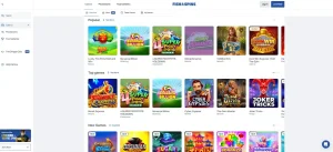 Fish & Spins public games lobby with game tiles and provider filter